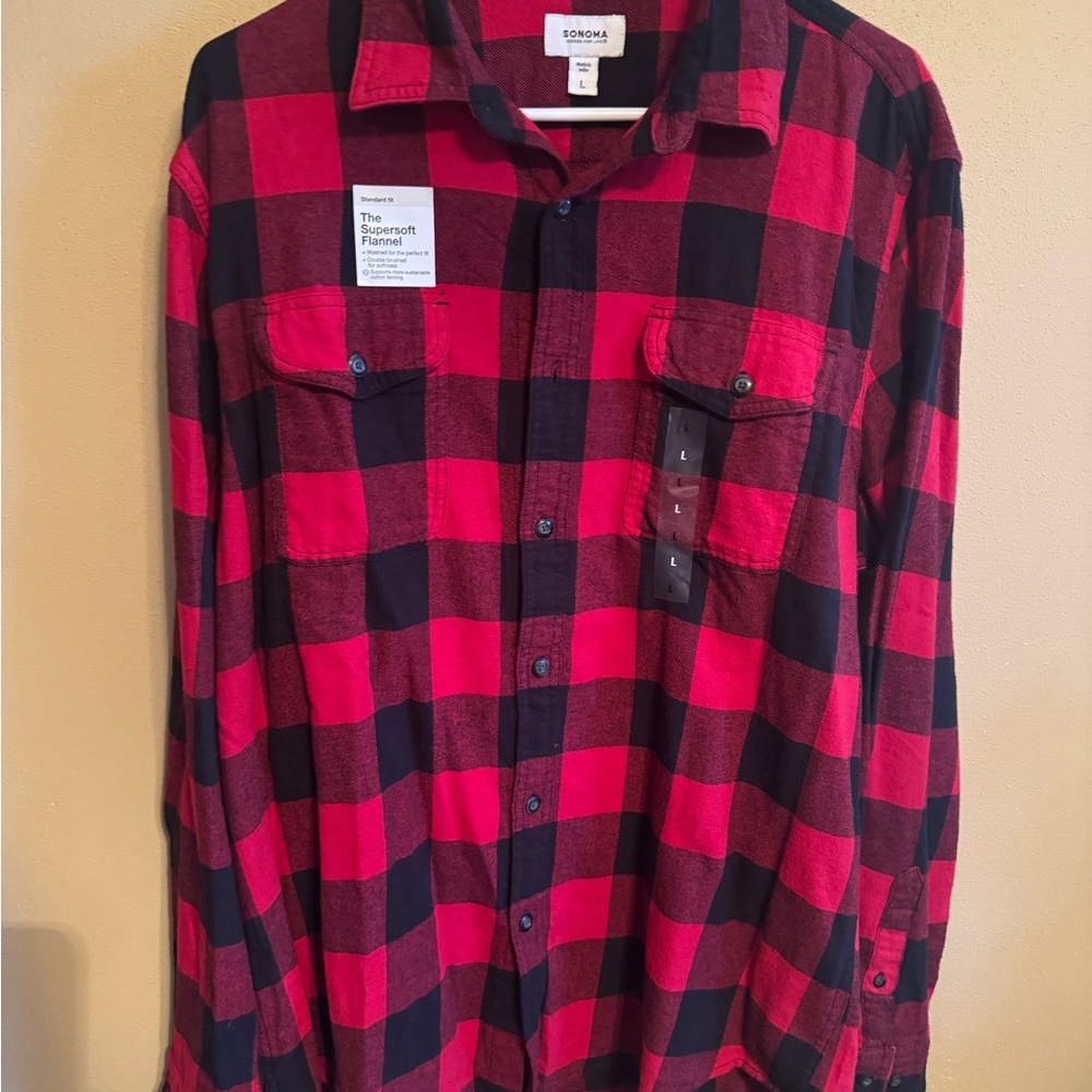Sonoma Men's Bold Red and Black Checkered Shirt
